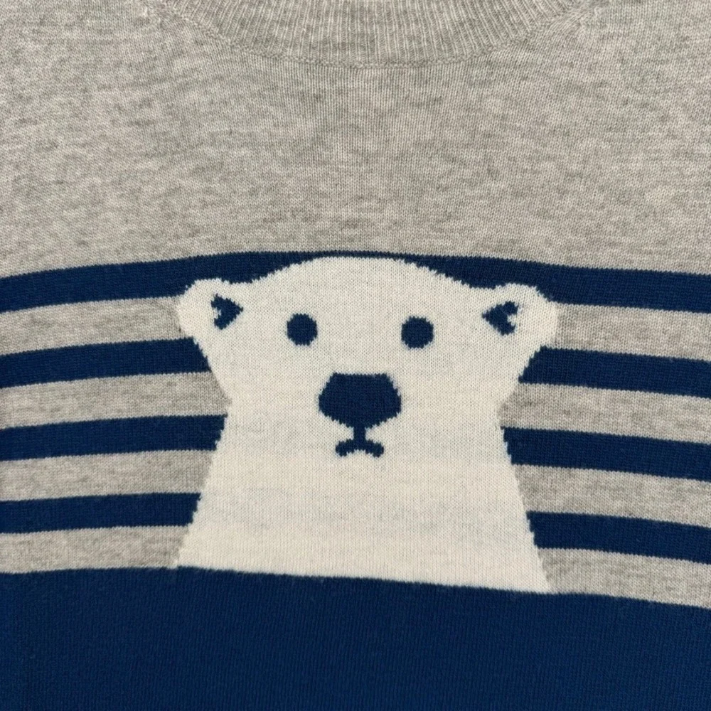 J Crew Polar Bear Sweater Women Medium Blue Gray Striped Merino Wool Blend Boho
